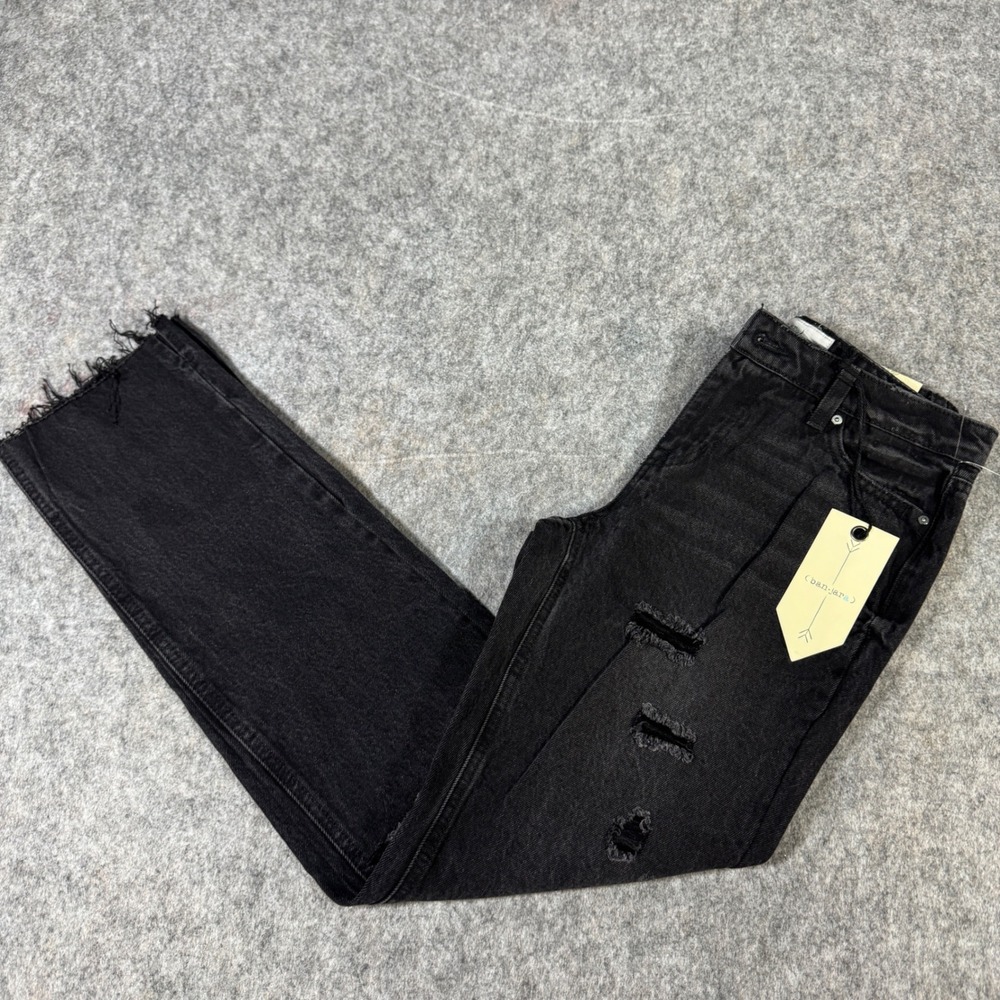 Banjara‎ Womens Distressed Rhinestone Straight Leg Jeans Black Size 3/25